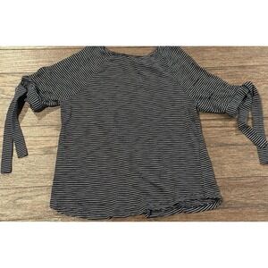 LOFT Shirt Womens blue white striped knit Tie short Short Sleeve Blouse top